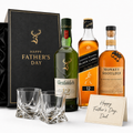 Father’s Day Triple Whisky Gift Box: Glenfiddich 12, Johnnie Walker Black, Monkey Shoulder, 2 Glasses & Personalised Card